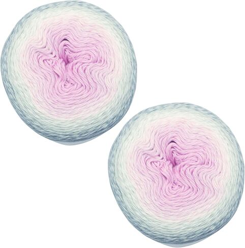 Okey Dokeys 2-pack cake yarn strawberry fog (108) Super Fino Weight 1-Blend Cotton-Acrylic Blend للكروشيه والحياكة ، تتلاشى الألوان الناعمة للشالات ، الجوارب ، الحرف اليدوية (2 × 215G ، 1940 م) in Kuwait