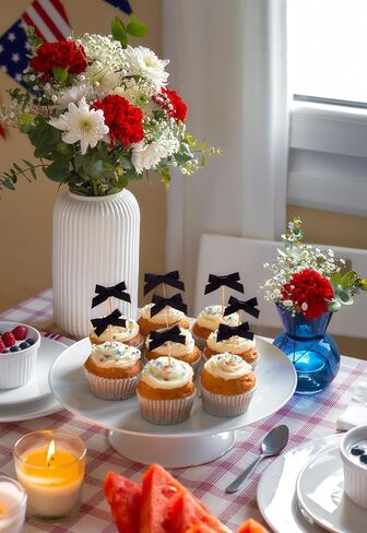 30Pcs Black Bow Cupcake Toppers, Coquette Cake Decorations for Birthday, Bridal Shower, Wedding, Bachelorette Party, Halloween, Baby Shower, Gothic Party Supplies in Saudi Arabia