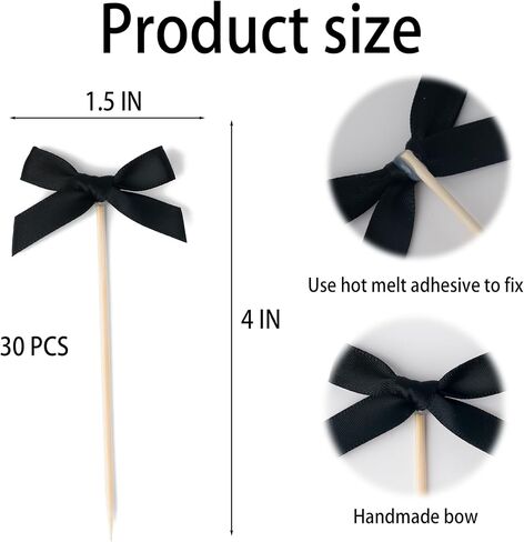 30Pcs Black Bow Cupcake Toppers, Coquette Cake Decorations for Birthday, Bridal Shower, Wedding, Bachelorette Party, Halloween, Baby Shower, Gothic Party Supplies in Saudi Arabia