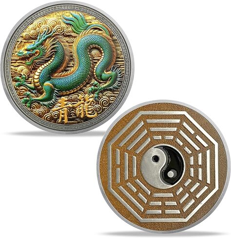 Chinese Azure Dragon Challenge Coin Taichi Coin Good Luck Coin Bagua Eastern Mythology Cultural Art Keepsake Coin Gifts for Family Friends in Saudi Arabia