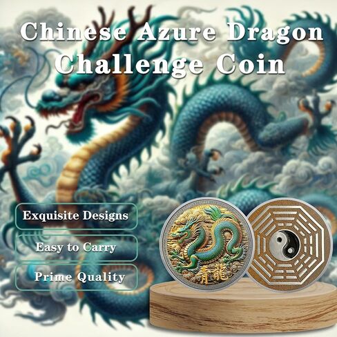 Chinese Azure Dragon Challenge Coin Taichi Coin Good Luck Coin Bagua Eastern Mythology Cultural Art Keepsake Coin Gifts for Family Friends in Saudi Arabia