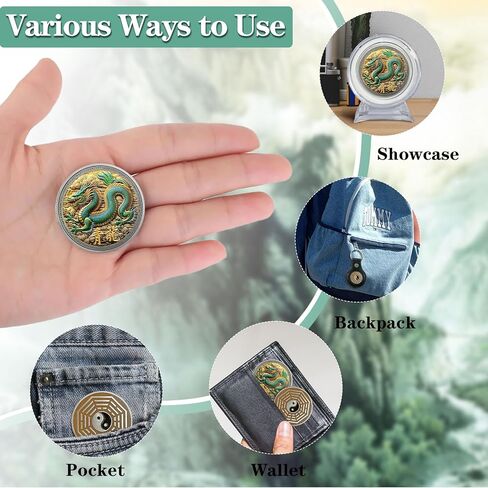 Chinese Azure Dragon Challenge Coin Taichi Coin Good Luck Coin Bagua Eastern Mythology Cultural Art Keepsake Coin Gifts for Family Friends in Saudi Arabia