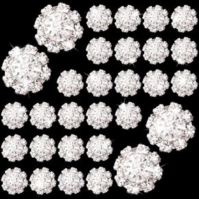 30pcs 12mm Rhinestone Buttons for Craft, Flatback Wedding Crystal Embellishments, Flower Decorative Button Accessories for Jewelry Making Clothes Bags Shoes Bouquet Decoration- Silver