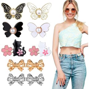 8Sets Pant Waist Tightener, Detachable Butterfly Bow cat and flowerJean Buttons Pant Waist Tightener for Loose Jeans No Sew Tools Instant Decorative Buckle Adjustable Pants Tighteners