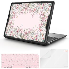 iLeadon Compatible with MacBook Air 13 inch Case 2022, 2021-2018 Release A2337 M1 A2179 A1932, Anti-Cracking Heavy Duty Protective Hard Shell Case with TPU Bumper, Clear Floral