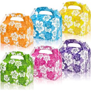 24 Pcs Hibiscus Party Favor Boxes Hawaiian Party Paper Gift Boxes Luau Tropical Gable Gift Box for Birthday Summer Pool Party Supplies