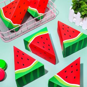 AnyDesign 24Pcs Red Watermelon Party Favor Treat Boxes Summer Fruit Themed Candy Cake Cardboard Box Snack Goodie Boxes for Birthday Baby Shower Party Decor