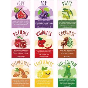 Fruit of the Spirit Bible Verse Posters, 9 Pcs Christian Wall Art for Kids Featuring Love, Joy, Peace, Patience, Kindness and More, Inspirational Scripture Decor for Classroom or Home