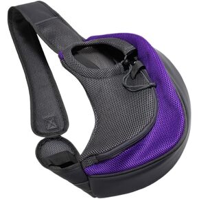 Mikikit Pet Carrying Bag Purple Polyester Crossbody Carrier for Dogs and Cats Comfortable Wide Shoulder Strap Practical Storage for Phones Stylish Design