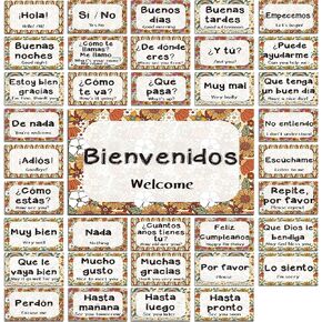 YIYDONG 36 Pcs Spanish Words and Phrases Poster Bulletin Board Set Spanish Posters Learning Spanish Classroom Decorations for Teachers Preschool School