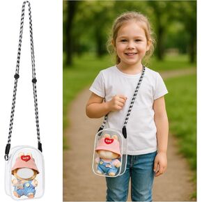 Clear Figure Display Bag with Lanyard for Doll, Positive Doll Storage Bag, Pouch Keychain Charms for Collectibles (with Zipper- Waterproof) Building Block Storage Bag,7.3 * 4.7 inch