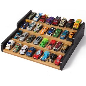 Toy Car Display Rack for Matchbox Hot Wheels, Wooden Toy Car Holder Stand Organizer Holds 36 Model Cars, Desktop Model Car Display Organizer, Collapsible Toy Car Storage