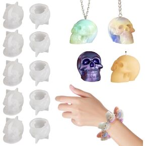 10Pcs Mini Skull Resin Mold Silicone Skull Mold for Keychain Small Skulls Silicone Molds for Epoxy Resin Casting Candle Making Halloween Decor DIY Craft