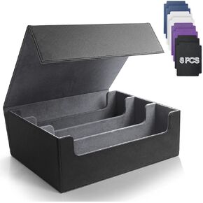 1800+ Card Deck Box for MTG, YGO, PTCG, Large Trading Card Storage Case with Magnetic Closure & 8 Dividers, TCG Card Holder for Collectors - Black & Grey