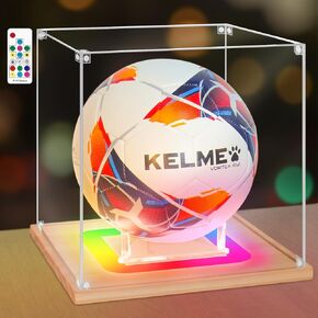 NONEMEY Soccer Display Case with Light, UV Protected Acrylic Soccer Box Full Size with Black Base, Soccer Display for Autographed Ball Memorabilia Gifts