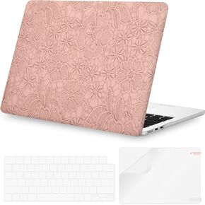 iCasso Compatible with MacBook Air 13 inch Case 2025 2024-2022 M4 A3240 M3 A3113 M2 A2681, Embroidery Flower Leather Hard Shell Protective Case+Keyboard Cover for MacBook Air 13.6 inch, Green