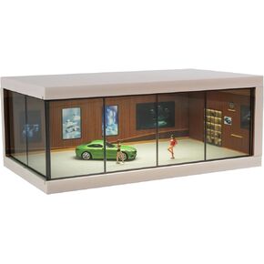 1:64 Car Model Display case with USB Lights, Storage for 1/64 Scale diecast Model Cars, Parking Garage Showcase and car Showroom Diorama (Brown)