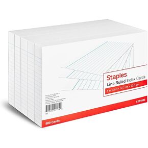 Staples 233478 5-Inch X 8-Inch Line Ruled White Index Cards 500/Pack (51006)