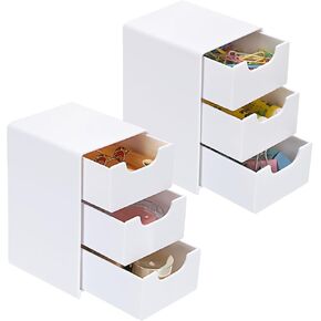 BTSKY 1 Pack Small Acrylic Storage Organizer with Drawers, 3-Layer White Desktop Organizer for Office Supplies Mini Storage Box with Drawers for Desk, Desktop Makeup Drawer Jewelry Storage Box