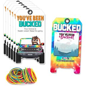 You've Been Bucked bronco tags | Buck Buck Bronco | Buck Yeah Bronco Tags | Buck Bronco Tag Attach To Plastic Bronco Horse Figurine | Rainbow Tie Dye Design 35 Pack | With Hole and Rubber Bands(3BK17)