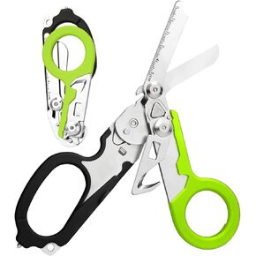 Trauma Shears, 6 in 1 Emergency Response Shears, Stainless Steel Pocket Foldable Trauma Scissor, Medical Scissors Trauma Scissors for Outdoor Camping Rescue (Black Green)