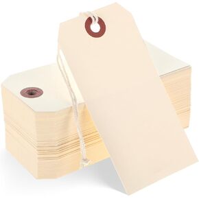 200Pcs Price Tags with String, 4.7 x 2.4 inches Gift Tags with String Attached, Writable Price Tags Hang Tags with Reinforced Hole and Elastic Rope Attached Garage/Yard Tags Clothing Tags Jewelry Tags