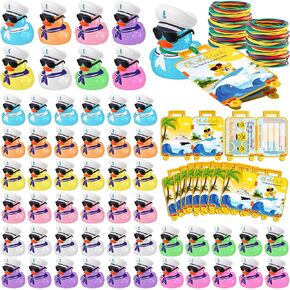 180 Pcs Duck Tag Cruise Kit Includes 60 Mini Glitter Rubber Ducks with Sunglasses Bulk 60 Duck Tags 60 Elastic Rubber Bands for Cruising Luggage Game Rewards(Luggage)