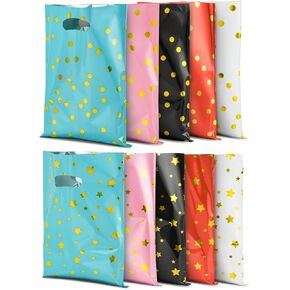 NEOWEMING 100Pack Party Favor Bag, (6.69 x 9.84 Inches) 5 Color, 2 Pattern Style Goodie Bags, Small Gift Bags, Bulk Goody Gift Bag for Kids Girls Boys Happy Birthday Party/Baby Shower/Wedding/Christmas/New Years Gift Bag