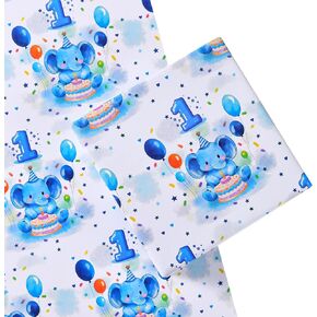 Sikiweiter Cute Elephant 1st Birthday Wrapping Paper - 6 Sheets 19.7" x 27.6" Per Sheet - Baby Boy One Year Old Birthday Party Supplies (Elephant 1st)