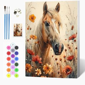 Auremi Horses Framed Paint by Number for Adults,DIY Animal Painting by Number Kits on Canvas Acrylic Oil Painting Kits for Adults Paint by Number Kits for Home Decor 20x30cm