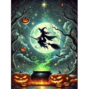 Halloween Diamond Art Kits for Adults - Halloween Witch Diamond Painting Kits for Adults, 5D Round Full Drill DIYGem Art Paint by Diamonds 12x16 inch