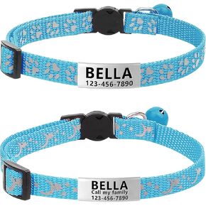 Lareine 2 Pack Cat Twhipized ، طوق هريرة منفصل مع علامة الهاتف والاسم ، أطواق Cat عاكسة مع Bell for Girls & Boys (7.5 "-12.5" الرقبة ، السماء الأزرق)
