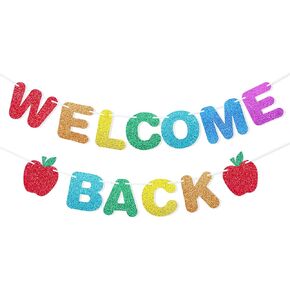 Uniwish Glitter Welcome Back Banner Back to School Decorations for Classroom First Day of School Backdrop Home Office Decor School Party Supplies Indoor Outdoor Hanging Sign