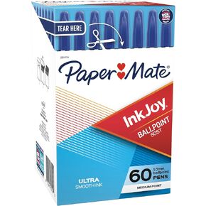Paper Mate Inkjoy 50st Ballpoint Pen, Stick, Medium 1 Mm, Blue Ink, White/Blue Barrel, 60/Pack