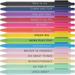 14-Piece Pastel & Vibrant Inspirational Phrases Ballpoint Pen Set 丨 1.0mm High-Precision Tip 丨 Quick-Drying Black Ink 丨 Smooth Writing 丨 One-Piece Lightweight Body