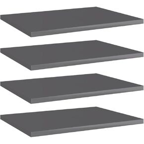 Bookshelf Boards 4 pcs High Gloss Gray 15.7"x11.8"x0.6" Engineered Wood Book Shelf Bookshelves Replacement Shelves for Bookcase