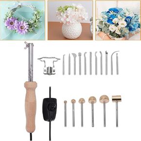 Fabric Flower Making Tool Set, DIY Cloth Fabric Flower Maker with 17 Ironing Heads, Adjustable Temperature Artificial Flower Ironing Machine with Anti-Scalding Bracket