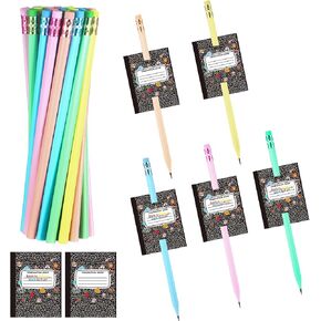 60 Pcs Back to School Gifts for Students Include 30 Motivational Pencils 30 Notebook Themed Cards First Day of School Pencils Cards Set for Kids Classroom Prize Party Supplies