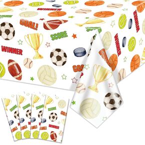 4 Pack Sports Birthday Party Decorations Sports Table Cloth Soccer Basketball Baseball Football Hockey Softball Volleyball for All Star Sports Themed Party Decorations, 51 x 86 Inch
