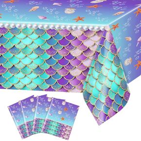Avezano 3 Pcs Mermaid Table Cloths Mermaid Scales Tablecloth for Birthday Party Girls Birthday Decorations 108 x 54 Inch (Silver)