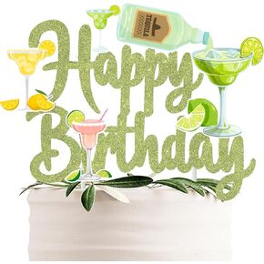 Margarita Birthday Cake Topper Light Green Glittery Margarita Happy Birthday Cake Topper Margarita Bar Party Cake Pick Decoration for Lemon Cocktail Theme Party Supplies
