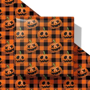 SaringSwoon Halloween Wrapping Paper for Kids Adults - Pumpkin Gift Wrap With Plaid and Pumpkin's Face Design for Spooky Season and Halloween - 28x40 Inches, 4 Sheets