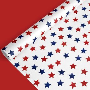 FYSUIMU Patriotic Wrapping Paper -Mini Roll- 17 In x 32.8 Ft Red Blue Stars Gift Wrap Paper for 4th of July Independence Day Birthday Holiday Party Wrapping Supplies