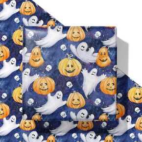 SaringSwoon Halloween Wrapping Paper for Kids Adults - Purple Watercolor Gift Wrap With Ghost and Pumpkin Design for Halloween Holiday and Spooky Season Parties - 28x40 Inches, 4 Sheets