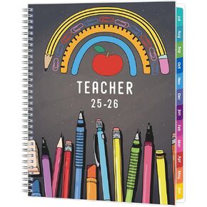 Teacher Planner 2025-2026, JUL. 2025 – JUN. 2026, Lesson Planner 2025-2026 Academic Year, with Tabs, Thick Paper, 2-Sided Pocket, 8.6″ x 11″ Daily Weekly and Monthly Calendar with 8 Periods