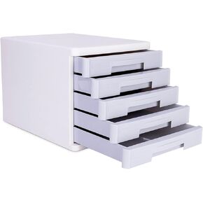 White Plastic Flat File Cabinet, Desktop Storage Cabinet with 5 Drawers, A4 Office Box Organizer, 26.5 * 34.4 * 24.9CM (Color : White) (White)