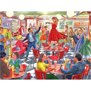 RoseArt - Back to The Past - Rollerskate Drive in Diner - 750 Piece Jigsaw Puzzle for Adults