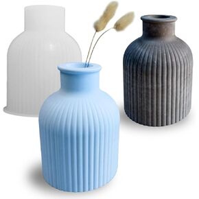 Wehous Silicone Vase Molds, Epoxy Resin Concrete Vase Molds, Creative Striped Storage Bottle Pen Holder Flower Vase Plant Mold DIY Resin Plaster Cement Ornament Display Art Craft Decor