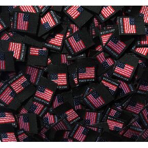 100 pcs Folded Double Sided Black American Flag Made in USA - Red White & Blue Woven Clothing Sewing Garment Labels Tag