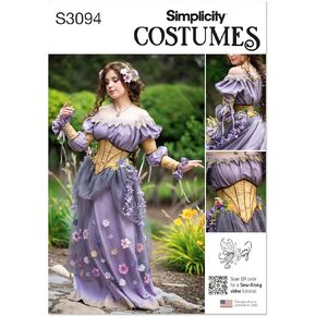 Simplicity SS3094U5 Misses' Fantasy Pullover Gown Costume Sewing Pattern Packet by Raine Emery, Design Code S3094, Sizes 16-18-20-22-24